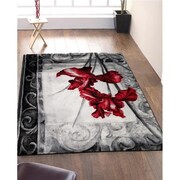 HOMEDORA Homedora HD-JC1776-BLC-RED 5 x 7 ft. Discount World Modern Jersey Collection Floral Stylish Stain Resistant Floor Rug - Black & Red HD-JC1776-BLC-RED